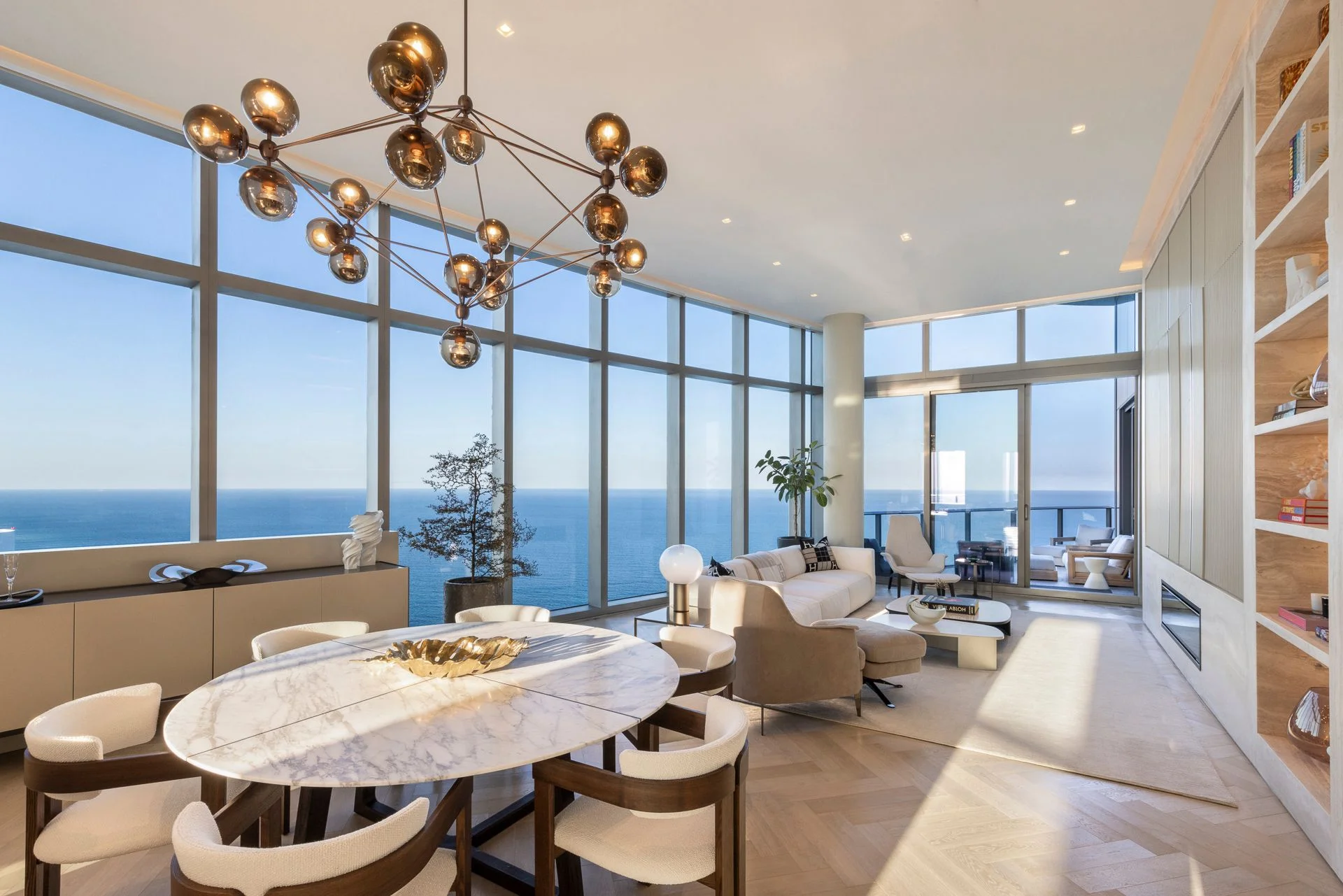 Ritz-Carlton Residences, Private Residences, Sunny Isles Beach, Miami, living room day herringbone oak floor