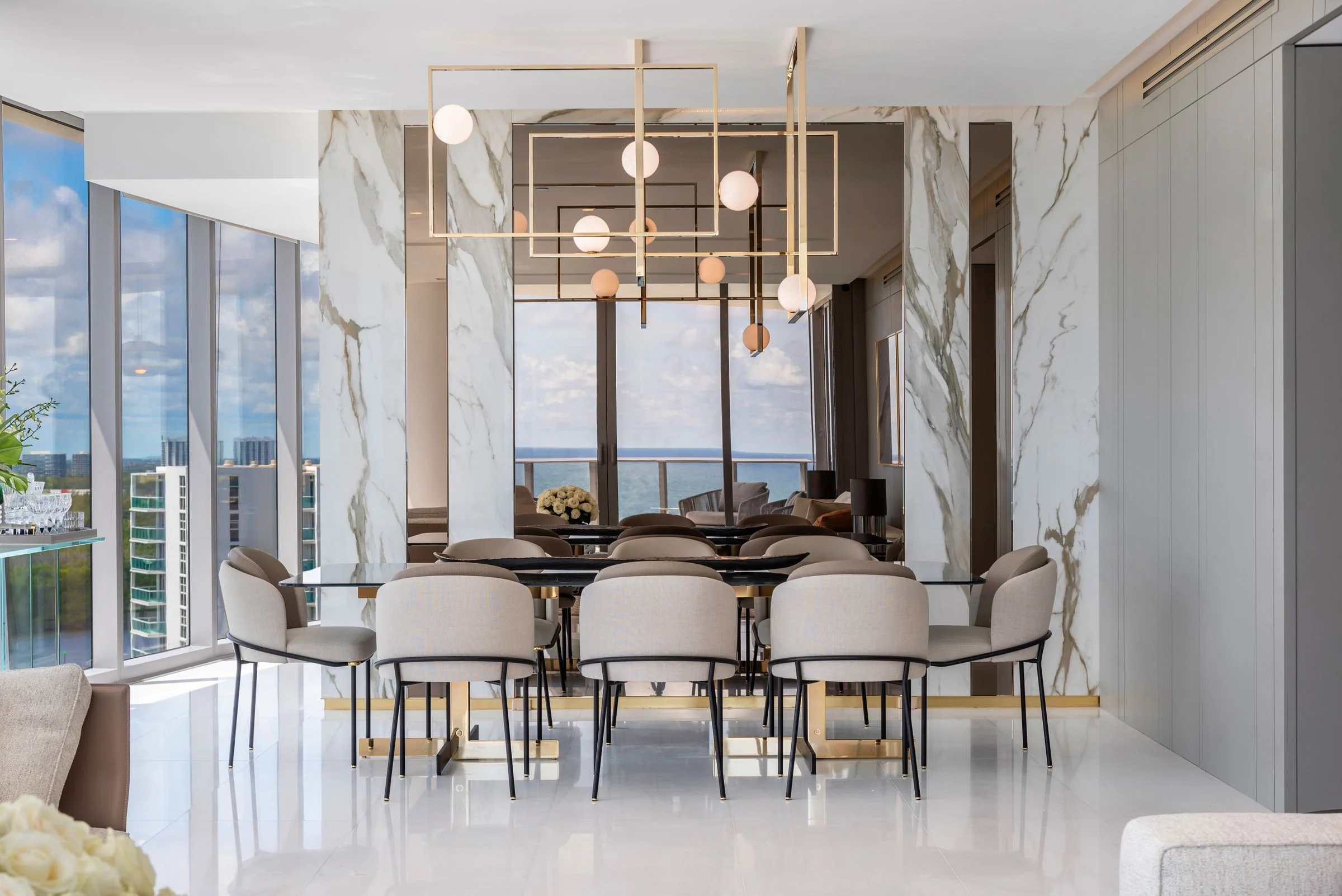 Ritz-Carlton Residences, Private Residences, Sunny Isles Beach, Miami, dining room marble brass