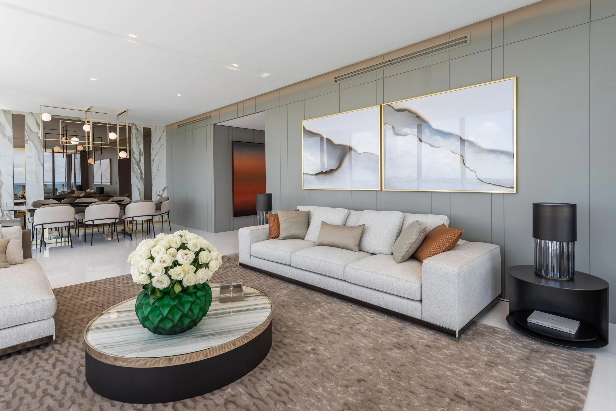 Ritz-Carlton Residences, Private Residences, Sunny Isles Beach, Miami, living room grey panelling