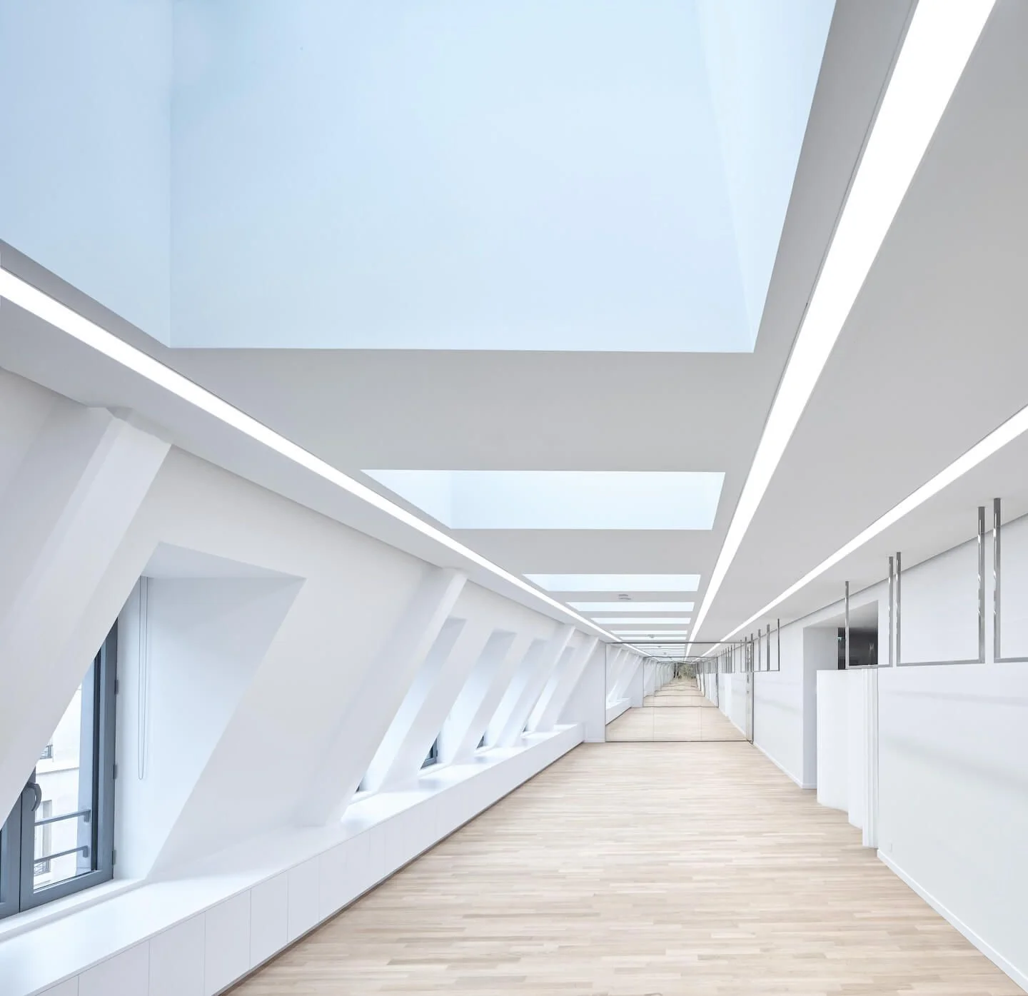 Dior, Paris, skylight corridor wood floor