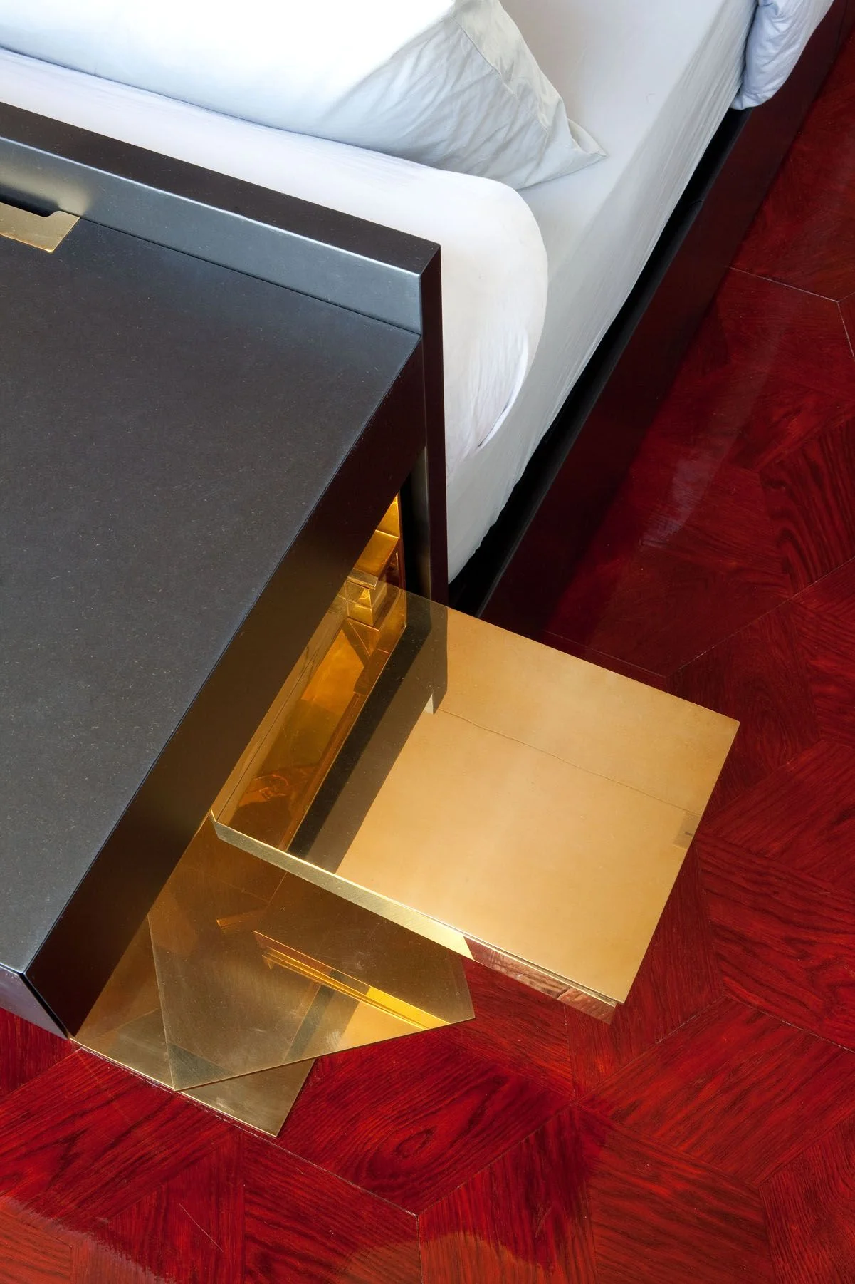 Private Apartment, Paris, red floor brass detail