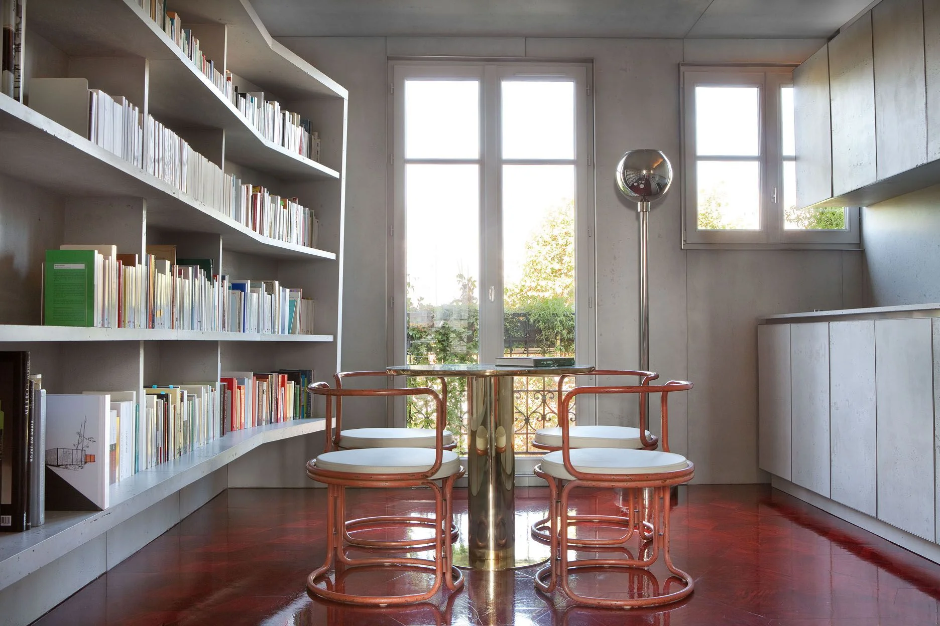 Private Apartment, Paris, library red floor