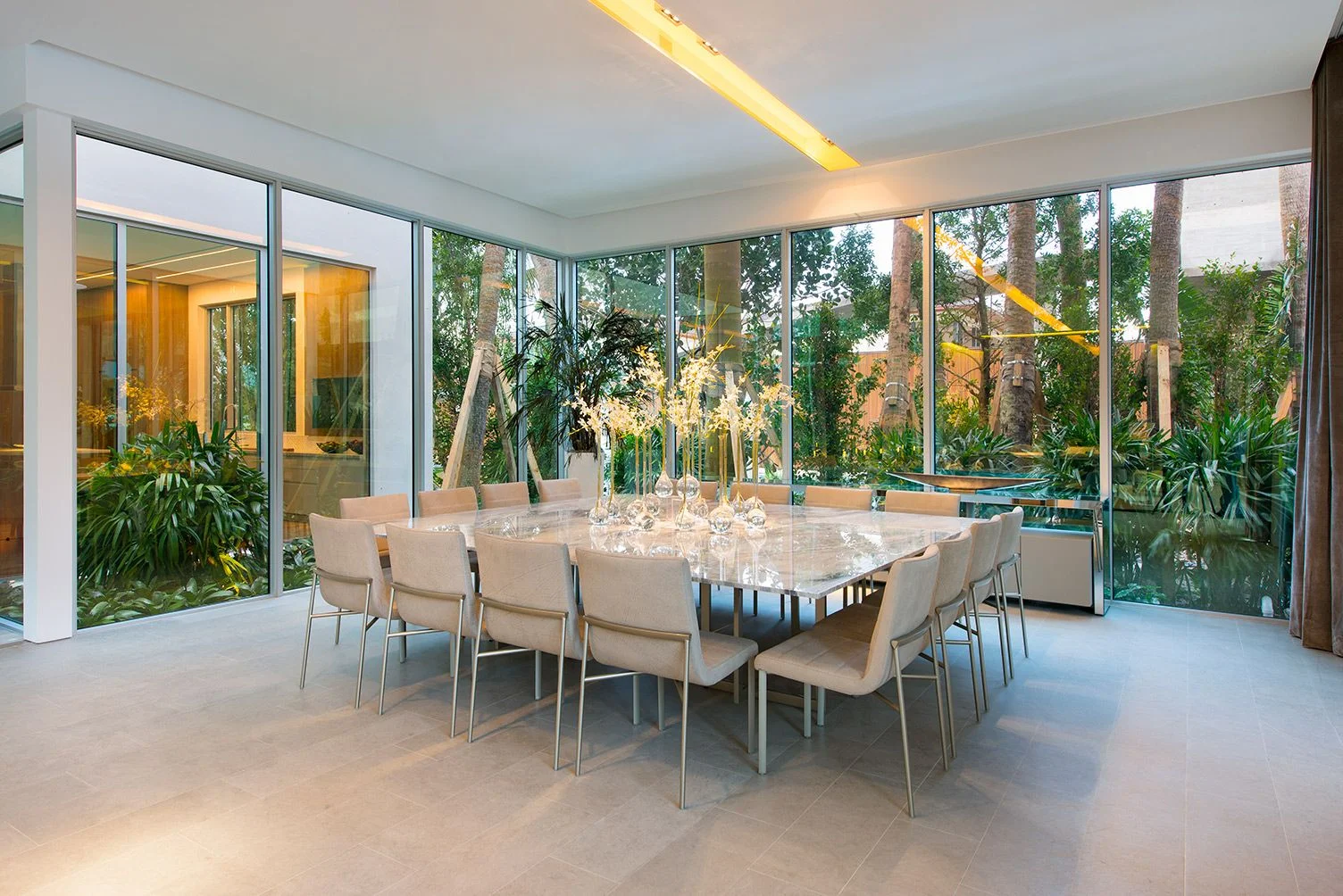 Pine Tree Drive, Miami Beach, dining room dusk