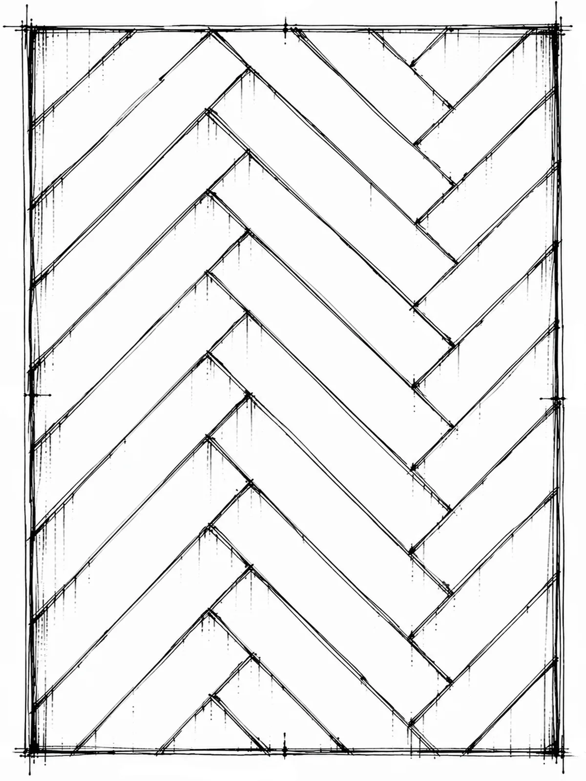 Classic Rompu herringbone oak parquet floor showing the detailed interlocking pattern