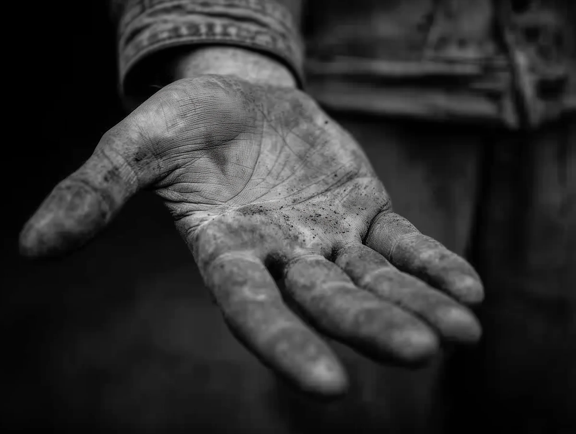 An open palm, black and white
